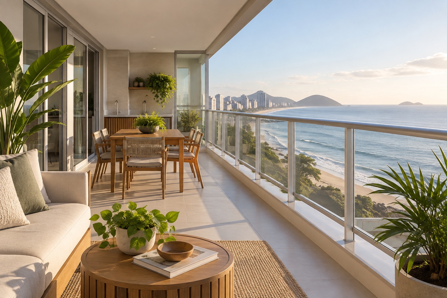 Varanda de apartamento bem conservada próxima ao mar em Guarapari